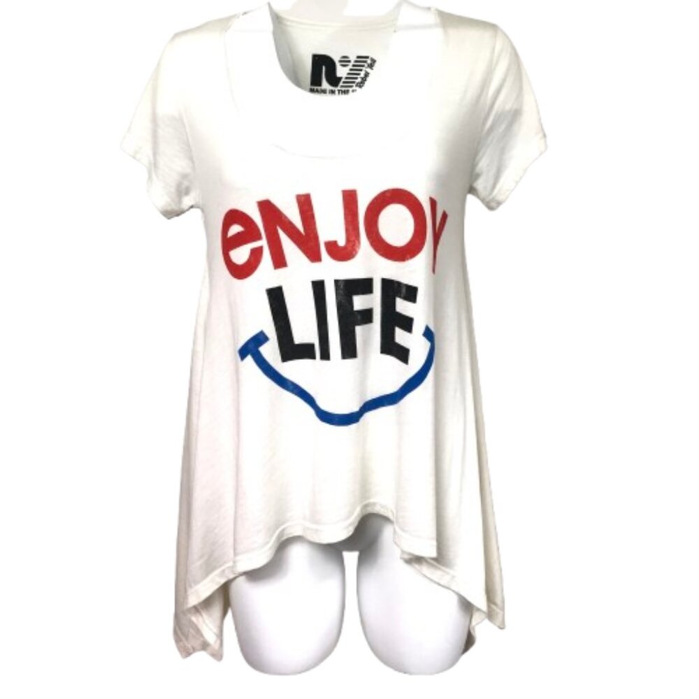 New Rebel Yell asymmetric "Enjoy Life" graphic tee